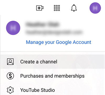 youtube create a channel menu
